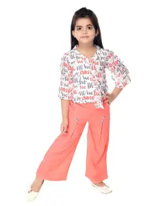 Nottie Planet Girls Pink & White Printed Top With Palazzos