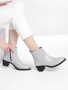Roadster Women Grey Solid Mid-Top Block heel Regular Boots