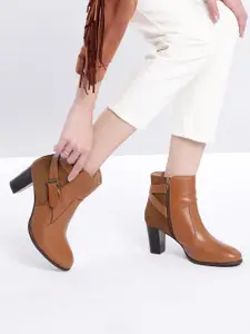Roadster Women Tan Brown Solid Mid-Top Block Heel Regular Boots