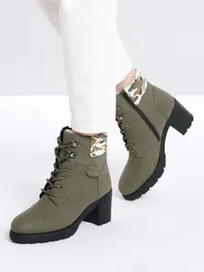 Roadster Women Olive Green Solid Mid-Top Block heel Regular Boots