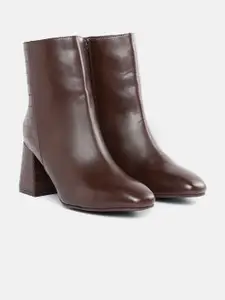 Roadster Women Coffee Brown Solid Mid-Top Block Heel Boots