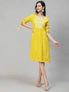 FASHOR Women Yellow A-Line Dress