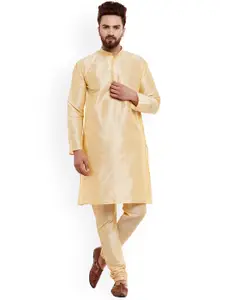 SOJANYA Men Beige Solid Kurta with Churidar
