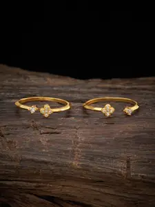 Kushal's Fashion Jewellery Gold-Plated White CZ-Studded Adjustable Toe Rings