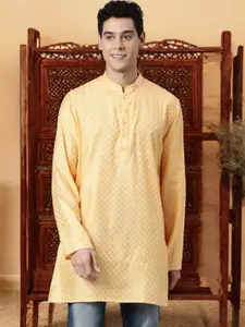 TATTVA Men Yellow & White Ethnic Motifs Kurta