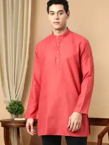 TATTVA Men Peach-Coloured Solid Pure Cotton Kurta