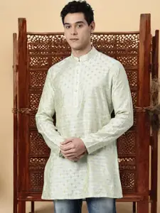 TATTVA Men Grey Yoke Design Chikankari Kurta