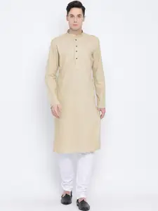 NAMASKAR Men Brown Cotton Solid Kurta with Churidar