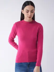 RVK Women Pink Ribbed Pullover Sweater