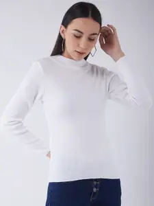 RVK Women White Ribbed Pullover Sweater