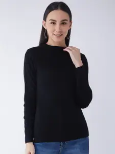 RVK Women Plus Size Black Ribbed Pullover