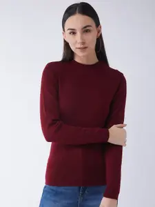 RVK Women Plus Size Maroon Ribbed Pullover
