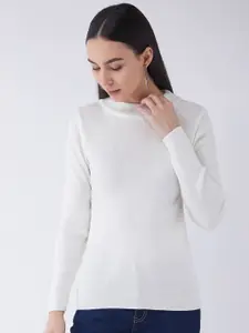 RVK Plus Size Women Off White Ribbed Pullover
