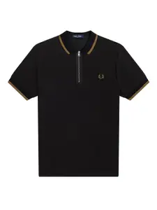 Fred Perry Men Black Polo Collar Pure Cotton T-shirt