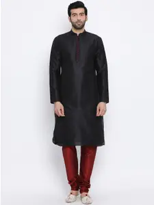 NAMASKAR Men Black Solid Dupion Silk Kurta