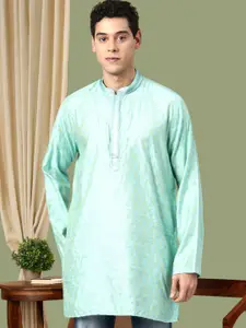 TATTVA Men Turquoise Blue Thread Work Kurta