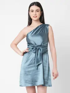 MISH Blue One Shoulder Satin A-Line Dress