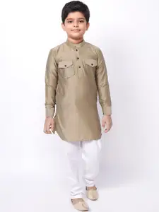 NAMASKAR Boys Cotton Solid Kurta with Churidar