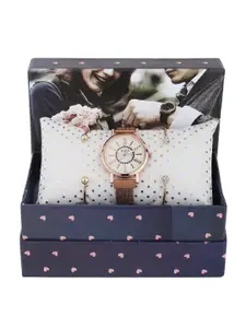 FLUID Women Rose-Toned Watch & Bracelet Gift Set