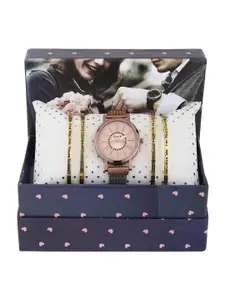 FLUID Women Copper Toned Watch And Bracelet Gift Set