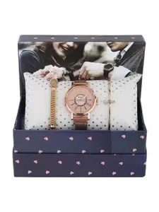 FLUID Women Rose Gold-Toned Solid Watch & Bracelet Gift Set