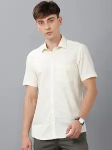 CAVALLO by Linen Club Men Yellow Linen Cotton Casual Shirt