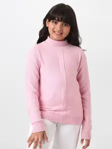AND Pink Solid High Neck Long Sleeves Top