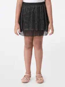 AND Girls Black Self-Design Fared Mini Skirts