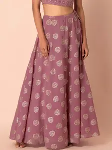 INDYA Women Pink Printed Maxi A-Line Lehenga Skirts