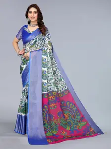 Winza Designer Blue & Green Floral Zari Pure Chiffon Bandhani Saree