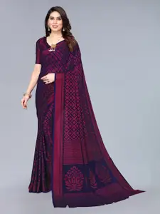 Winza Designer Navy Blue And Pink Geometric Print Zari Pure Chiffon Saree