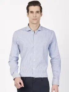 SIMON CARTER LONDON Men Blue & White Regular Fit Striped Semiformal Shirt