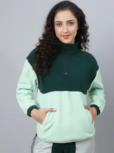 Pritla Women Green & Sea Green Colourblocked Sweartshirt