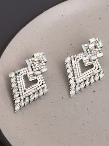 SOHI White Silver-Plated Contemporary Studs Earrings