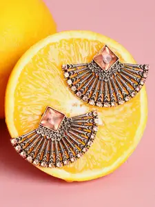 SOHI Brown Stone Designer Gold -Plated Contemporary Chandbalis Earrings