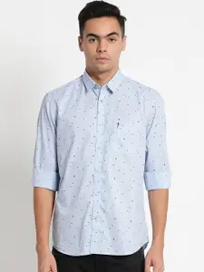 Indian Terrain Men Blue Chiseled Slim Fit Printed Pure Cotton  Casual Shirt