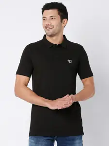 SPYKAR Men Black Polo Collar Cotton Casual T-shirt