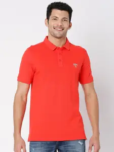 SPYKAR Men Coral Polo Collar Cotton Casual T-shirt