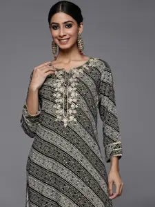 Varanga Women Black & Beige Bandhani Printed Indie Prints Kurta