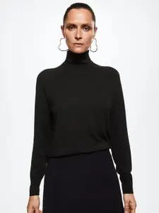MANGO Women Black Turtle Neck Knitted Pullover