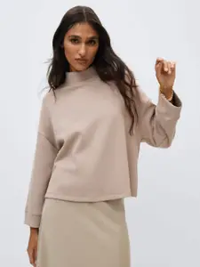 MANGO Women Beige High Neck Knitted Pullover
