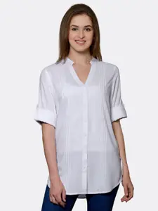 PATRORNA Women White Comfort Striped Casual Shirt