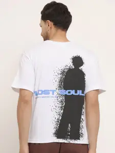 EVERDION Men White Printed Drop-Shoulder Sleeves Bio Finish Oversized T-shirt