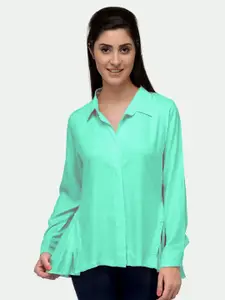 PATRORNA Women Sea Green Comfort Casual Shirt
