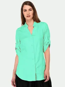 PATRORNA Women Sea Green Comfort Pintuck Casual Shirt