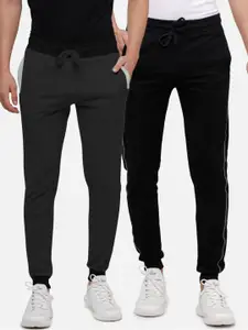 MADSTO Men Pack Of 2 Black & Grey Solid Cotton Joggers