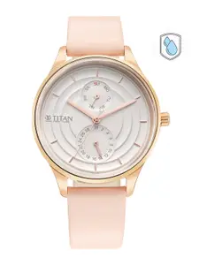 Titan Women White Brass Dial & Pink Leather Straps Analogue Watch