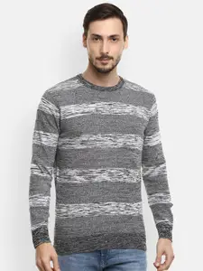 Red Chief Men Grey & Off White Striped Pullover