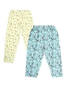 V-Mart Girls Pack of 2 Blue & Yellow Printed Cotton Lounge Pants
