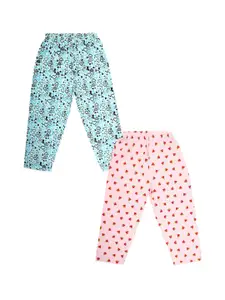 V-Mart Girls Pack Of 2 Blue & Pink Printed Cotton Single Jersey Lounge Pants